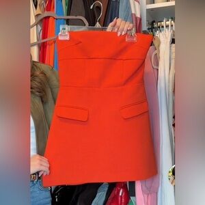 Zara Vibrant Orange Strapless Dress
